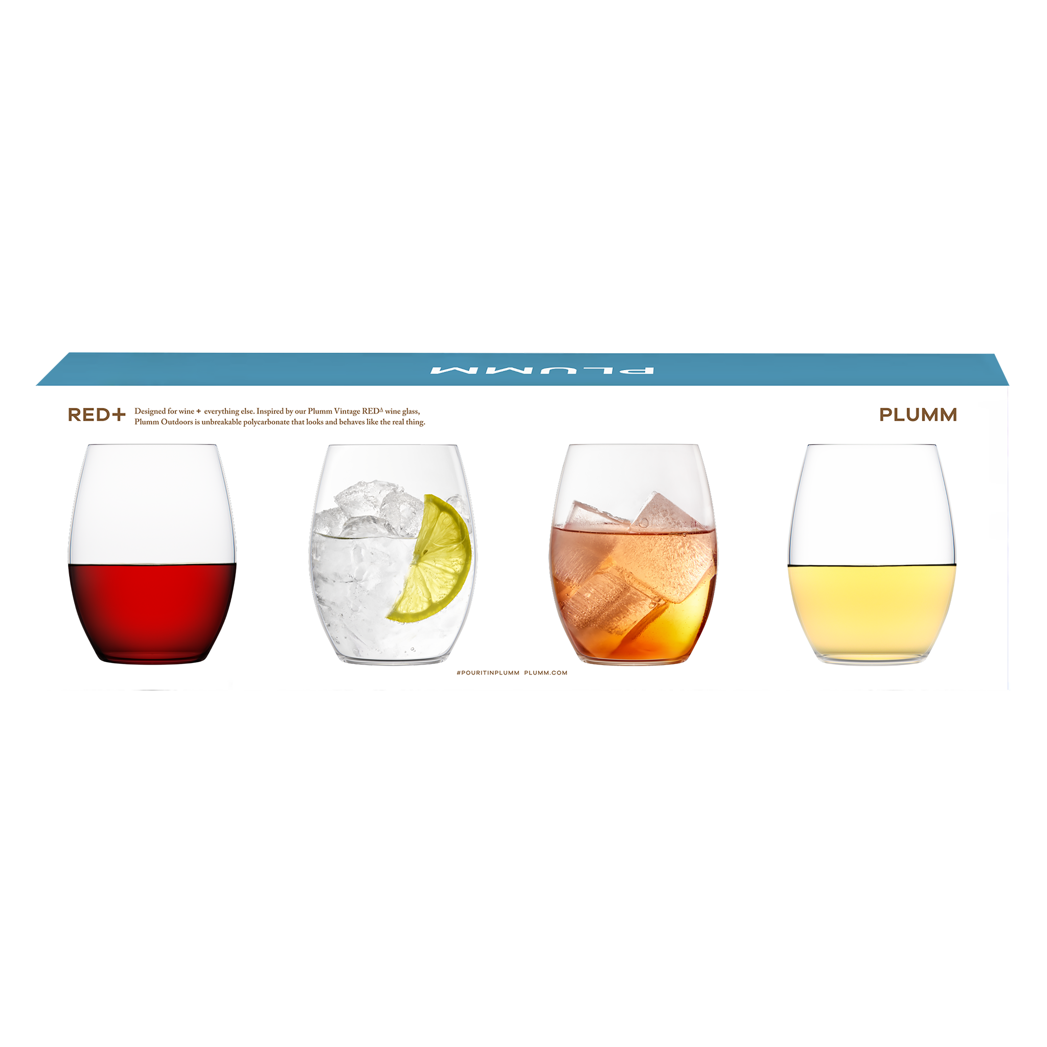 PLUMM Outdoors Unbreakable Stemless Red+ (4 Pack) - On The Tabl